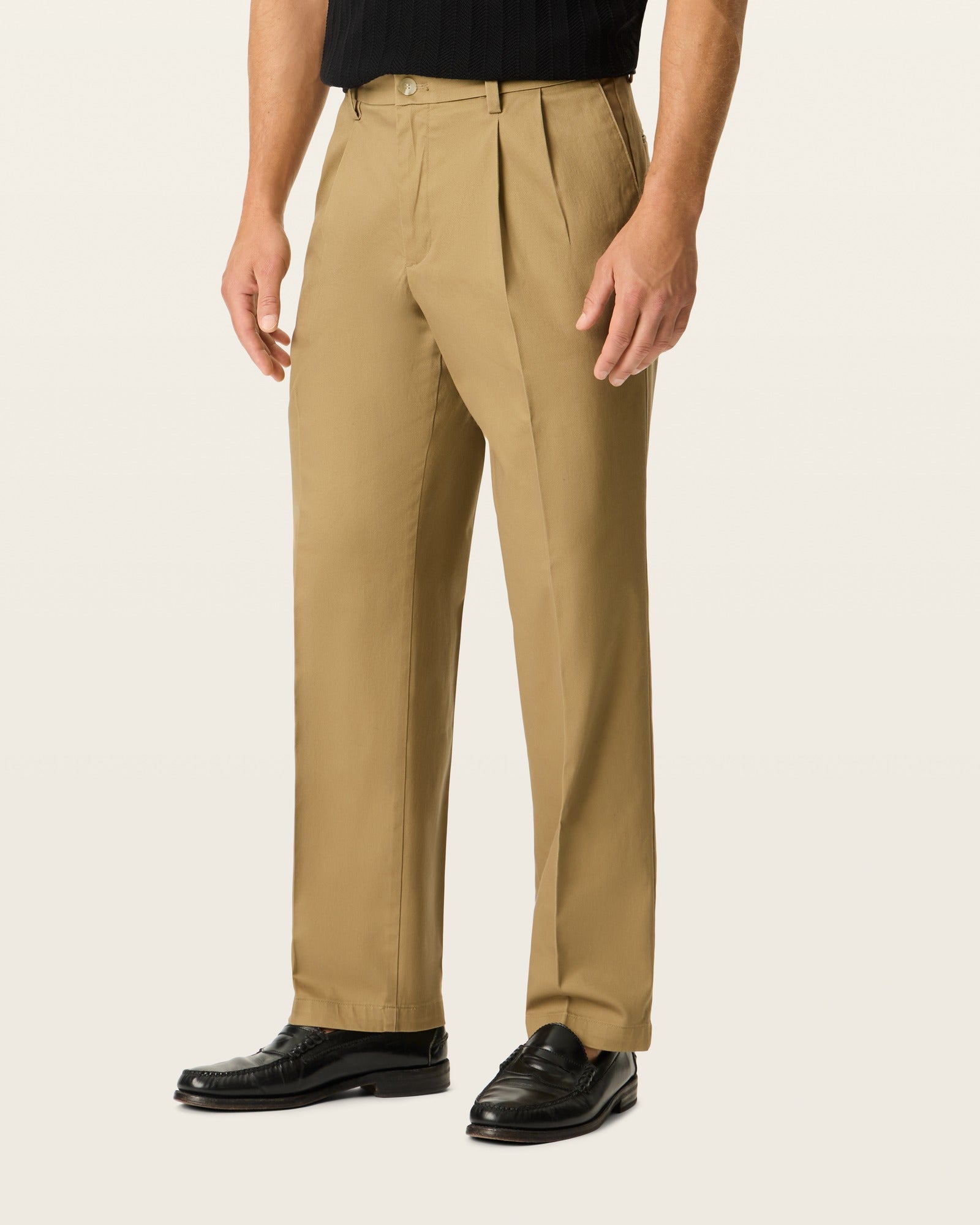 Signature Iron Free Khakis, Pleated, Classic Fit with Stain