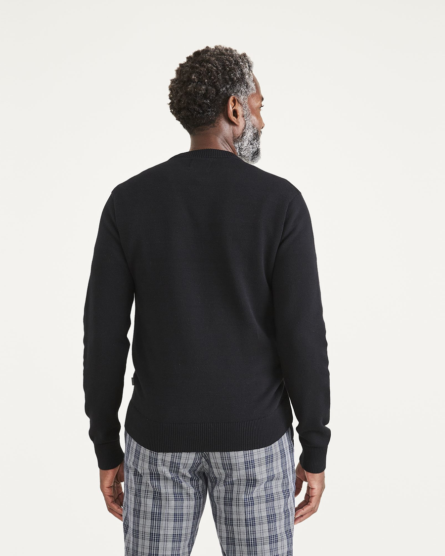 Back view of model wearing Beautiful Black Crewneck Sweater, Regular Fit.