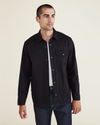 Front view of model wearing Beautiful Black Overshirt, Relaxed Fit.
