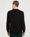 Back view of model wearing Black Crafted Sweater, Regular Fit.