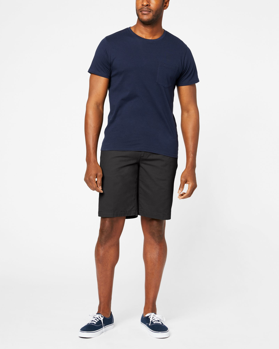 Front view of model wearing Black Perfect 10.5" Shorts.