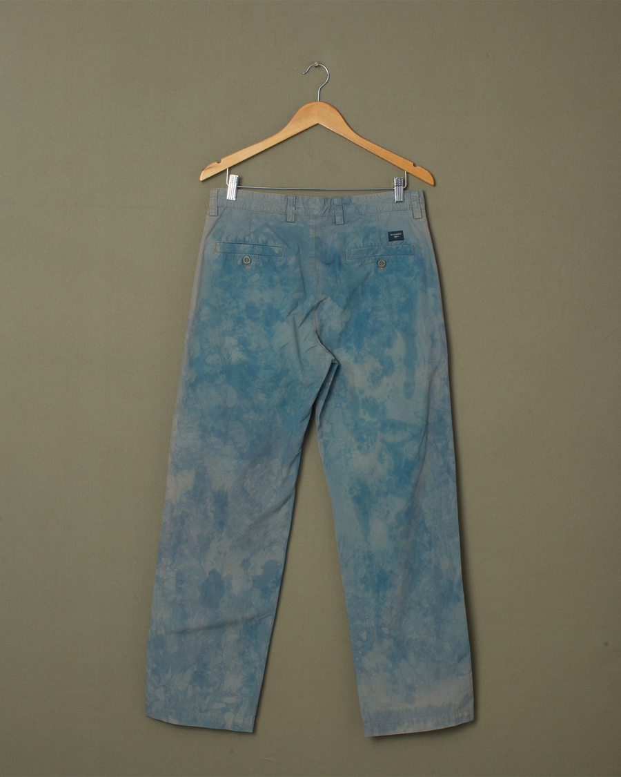 Back view of model wearing Blue Dyed Pants, Standard Fit - 30x30.