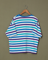 Back view of model wearing Blue, Purple & Teal Striped Tee Shirt, Standard Fit - L.