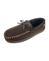 Front view of  Brown Microsuede Boater Moccasin Slippers.
