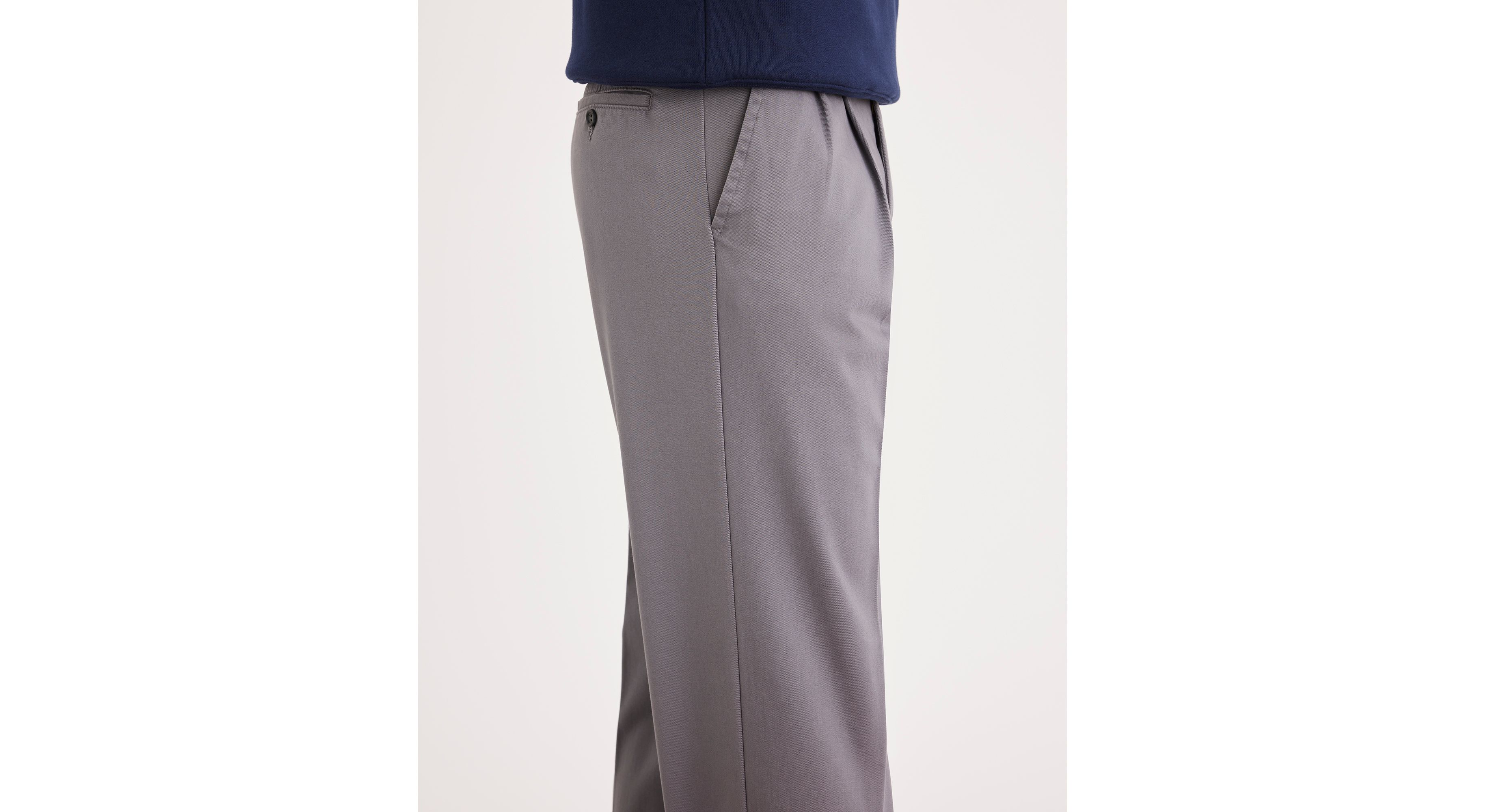 Dockers Men's Easy Classic Pleated Fit Khaki Stretch Pants - Burma Grey
