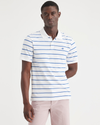 Front view of model wearing Caladium Lucent White Rib Collar Polo, Slim Fit.