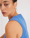 View of model wearing Ceramic Blue Knit Tank, Slim Fit.