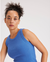 View of model wearing Ceramic Blue Knit Tank, Slim Fit.