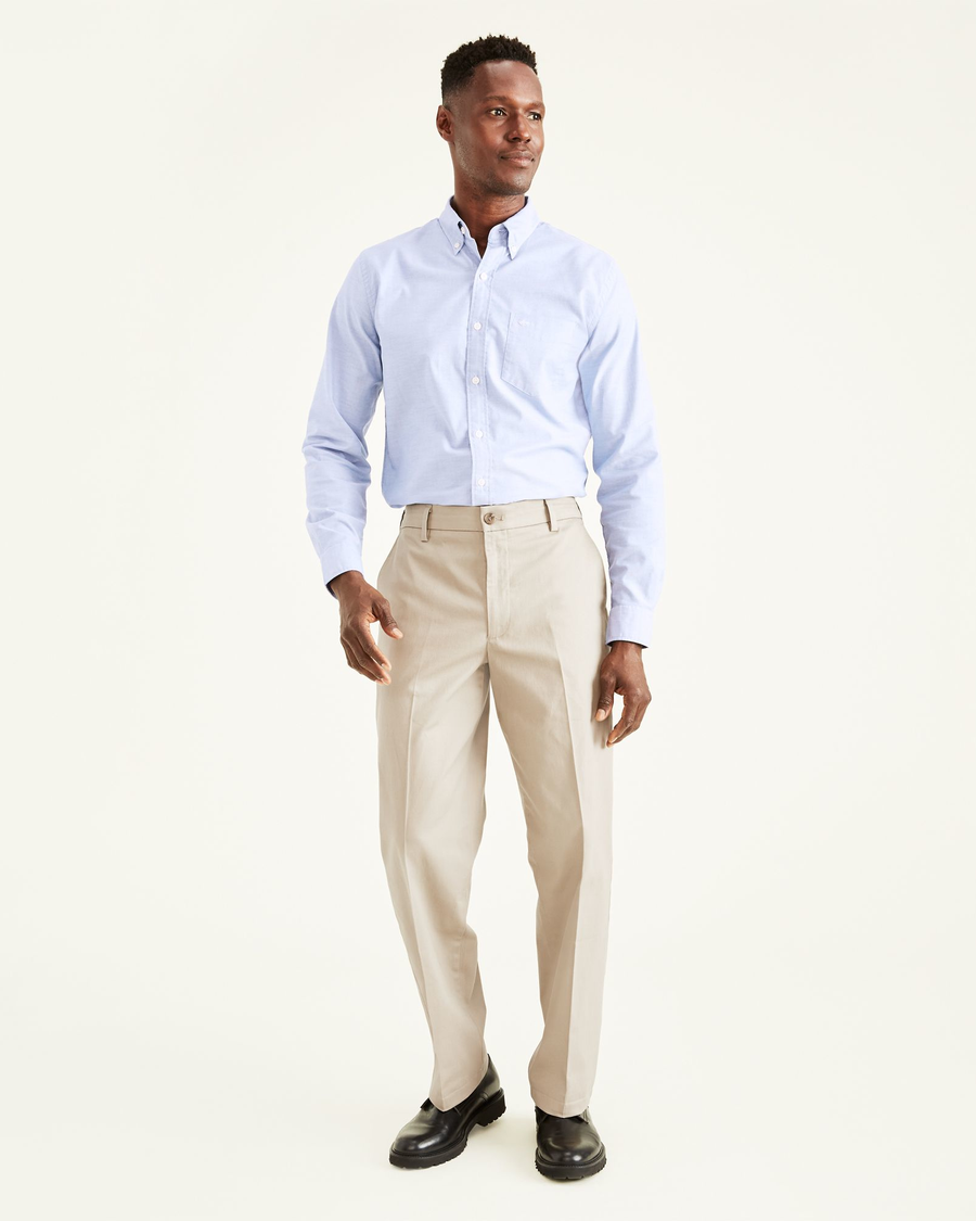 Front view of model wearing Cloud Signature Khakis, Classic Fit.