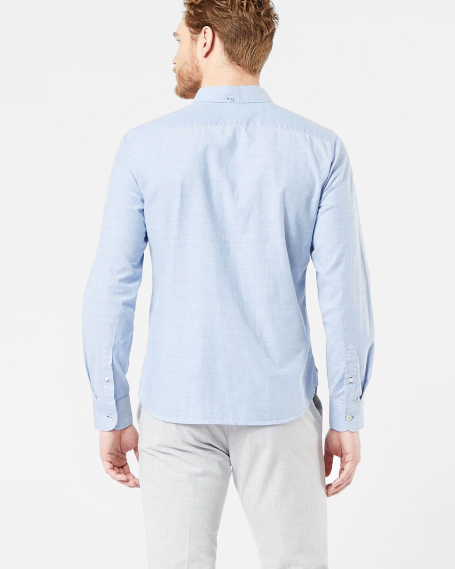 Back view of model wearing Delft Stretch Oxford Shirt, Slim Fit.
