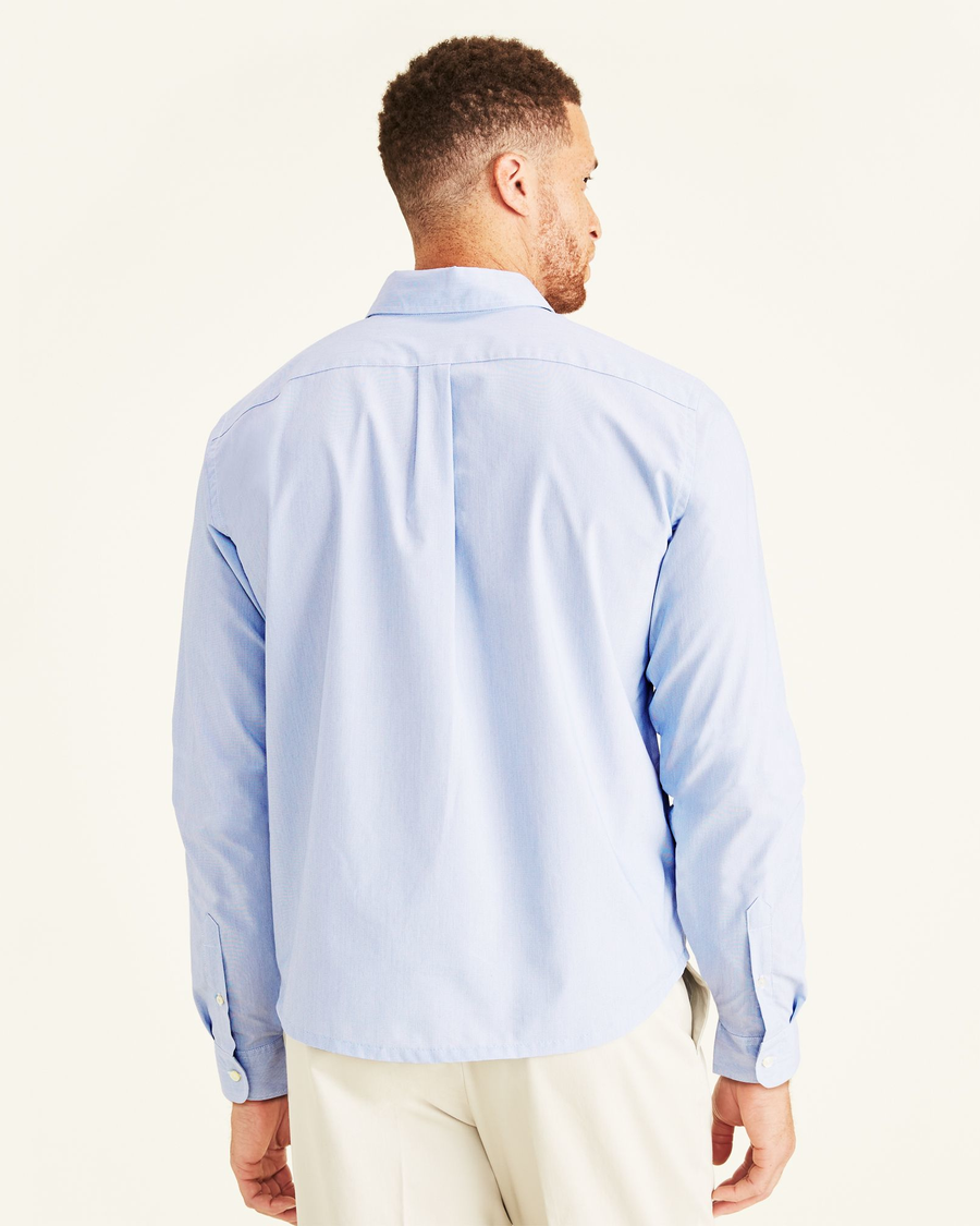 Back view of model wearing End On End Delft Signature Comfort Flex Shirt, Classic Fit (Big and Tall).