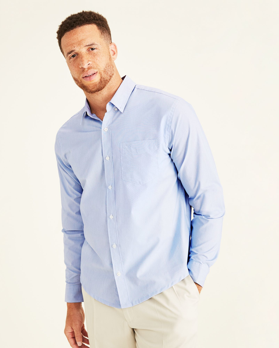 Front view of model wearing End On End Delft Signature Comfort Flex Shirt, Classic Fit (Big and Tall).