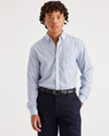 Front view of model wearing End On End Delft Signature Stain Defender Shirt, Classic Fit.