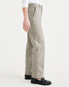 Side view of model wearing Forest Fog Original Khaki, High Waisted, Straight Fit.
