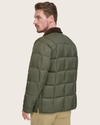 Back view of model wearing Forest Green Midweight Box Quilted Jacket.