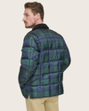 Back view of model wearing Forest Green Plaid Houndstooth Midweight Box Quilted Jacket.