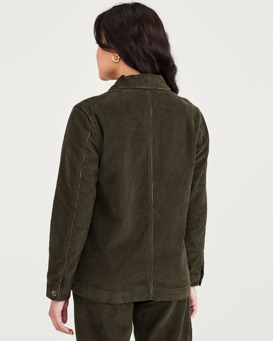 Back view of model wearing Forest Night Chore Coat, Regular Fit.