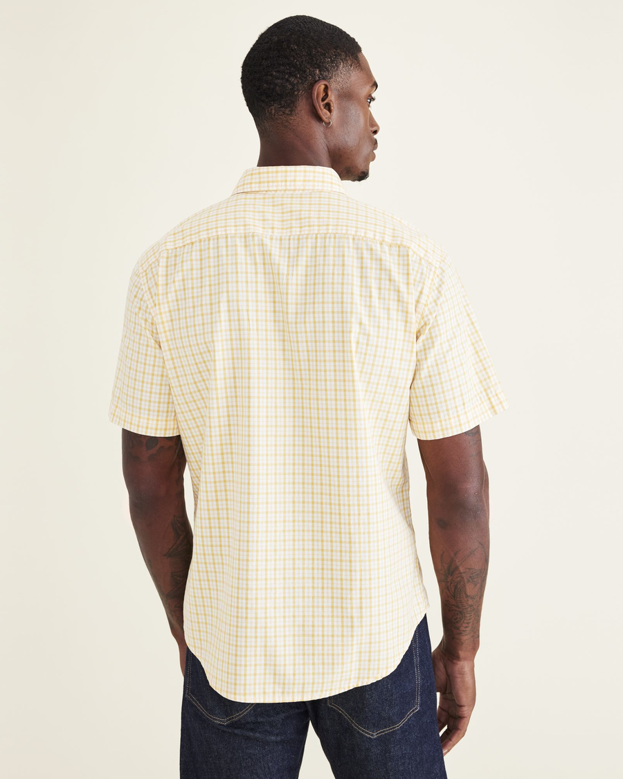 Back view of model wearing Golden Apricot Short Sleeve Casual Shirt, Regular Fit.
