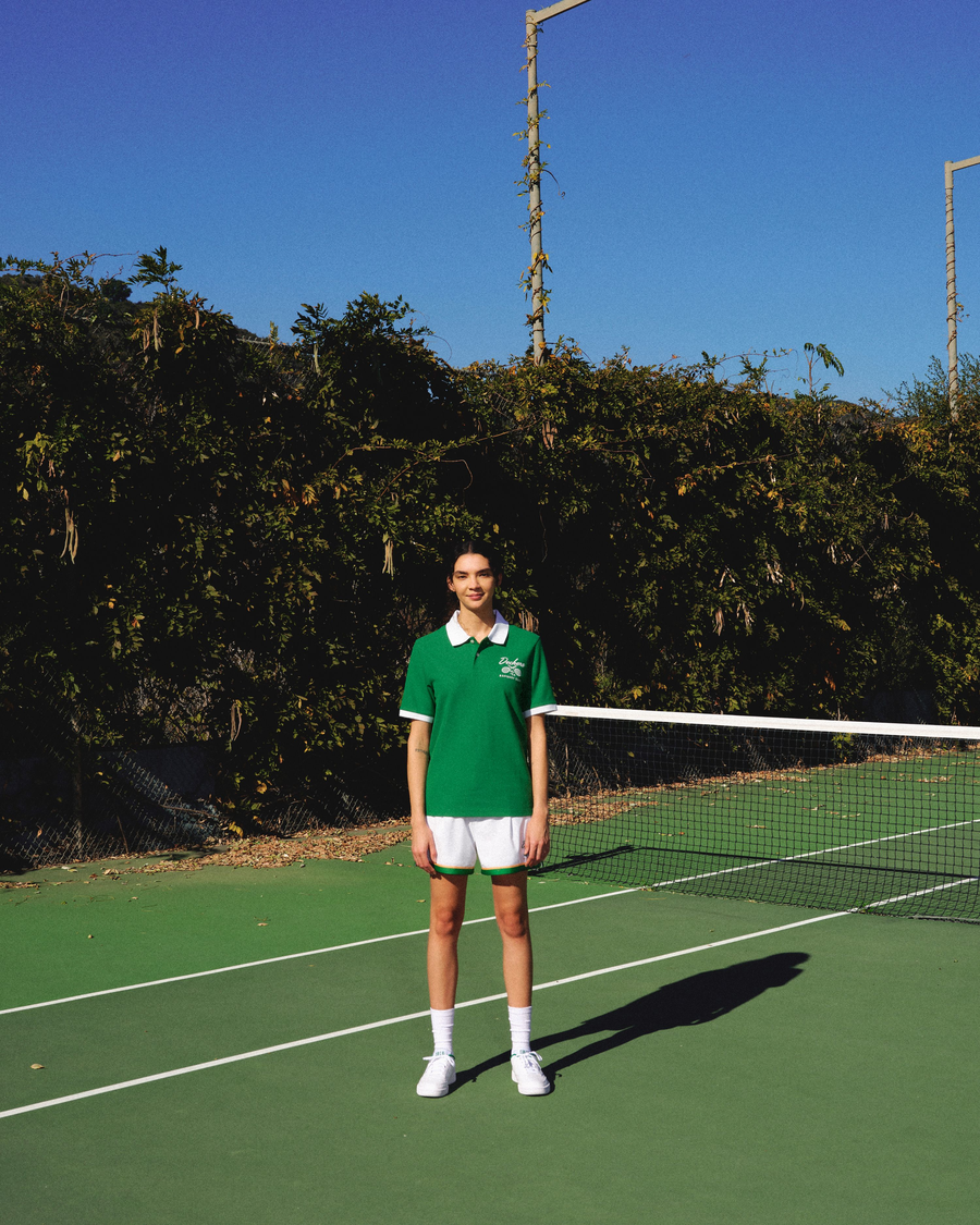 View of model wearing Greenhouse Racquet Club All Court Polo, Regular Fit.