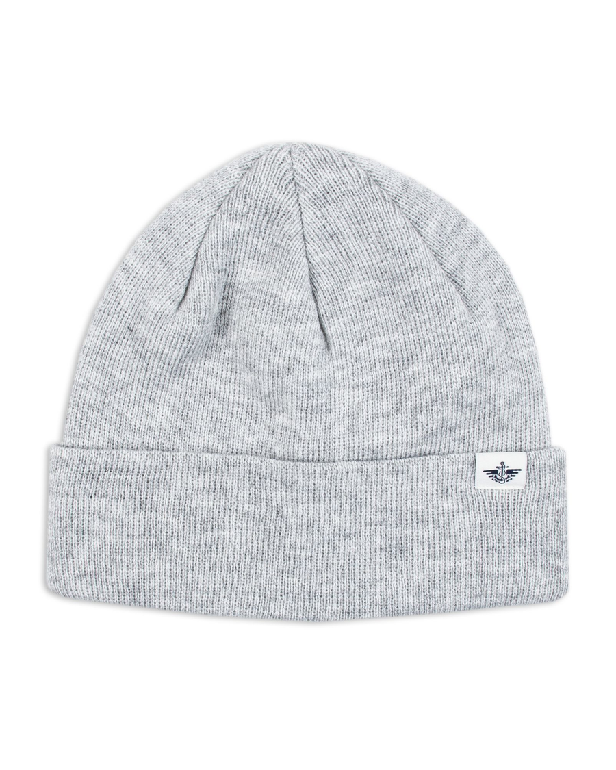 Front view of  Grey Double Knit Recycled Fisherman Beanie.