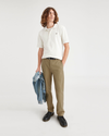 View of model wearing Harvest Gold California Khakis, Straight Fit.