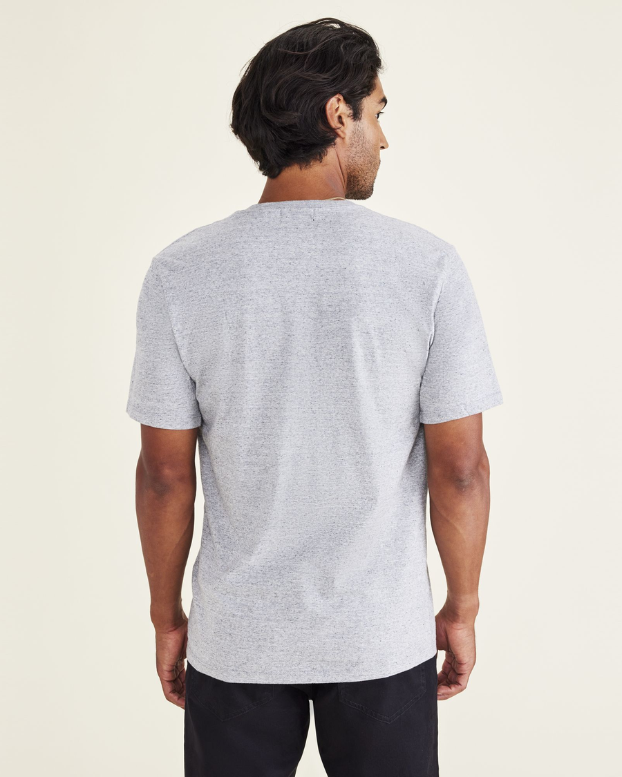 Back view of model wearing Heather Grey + Wine & Anchor Wings & Anchor Graphic Tee, Slim Fit.