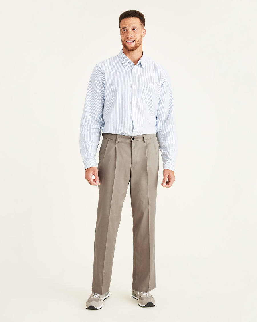 Front view of model wearing Khaki Easy Khakis, Pleated, Classic Fit (Big and Tall).