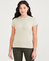 Front view of model wearing Khaki Graphic Tee Shirt, Slim Fit.