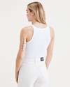 Back view of model wearing Lucent White Favorite Tank, Slim Fit.