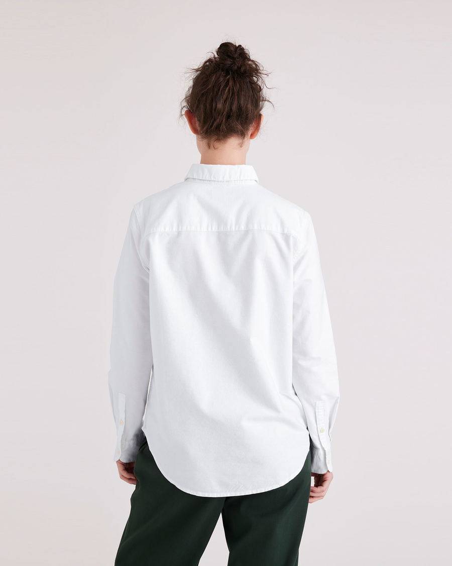 Back view of model wearing Lucent White Original Shirt, Regular Fit.