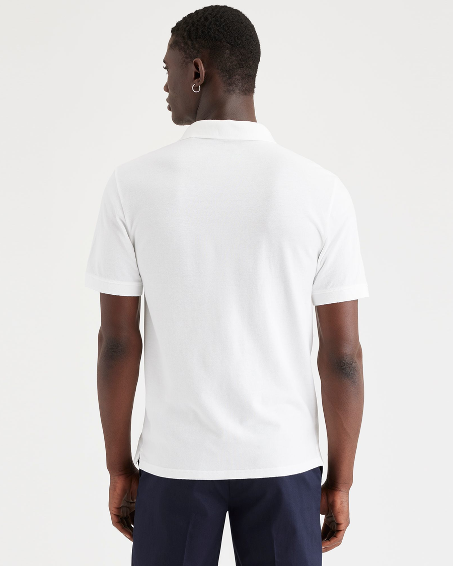 Back view of model wearing Lucent White Rib Collar Polo, Slim Fit.