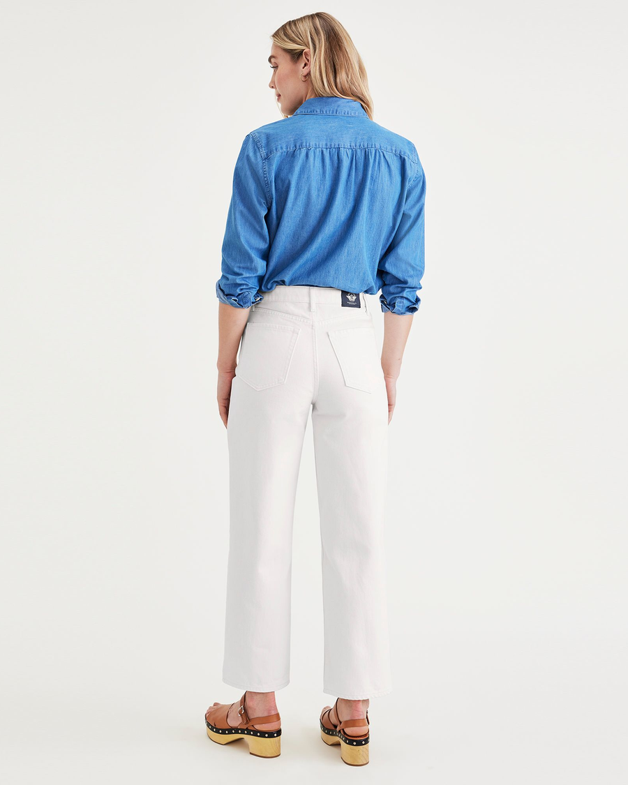 Back view of model wearing Mainsail Jean Cut Pants, High Straight Fit.