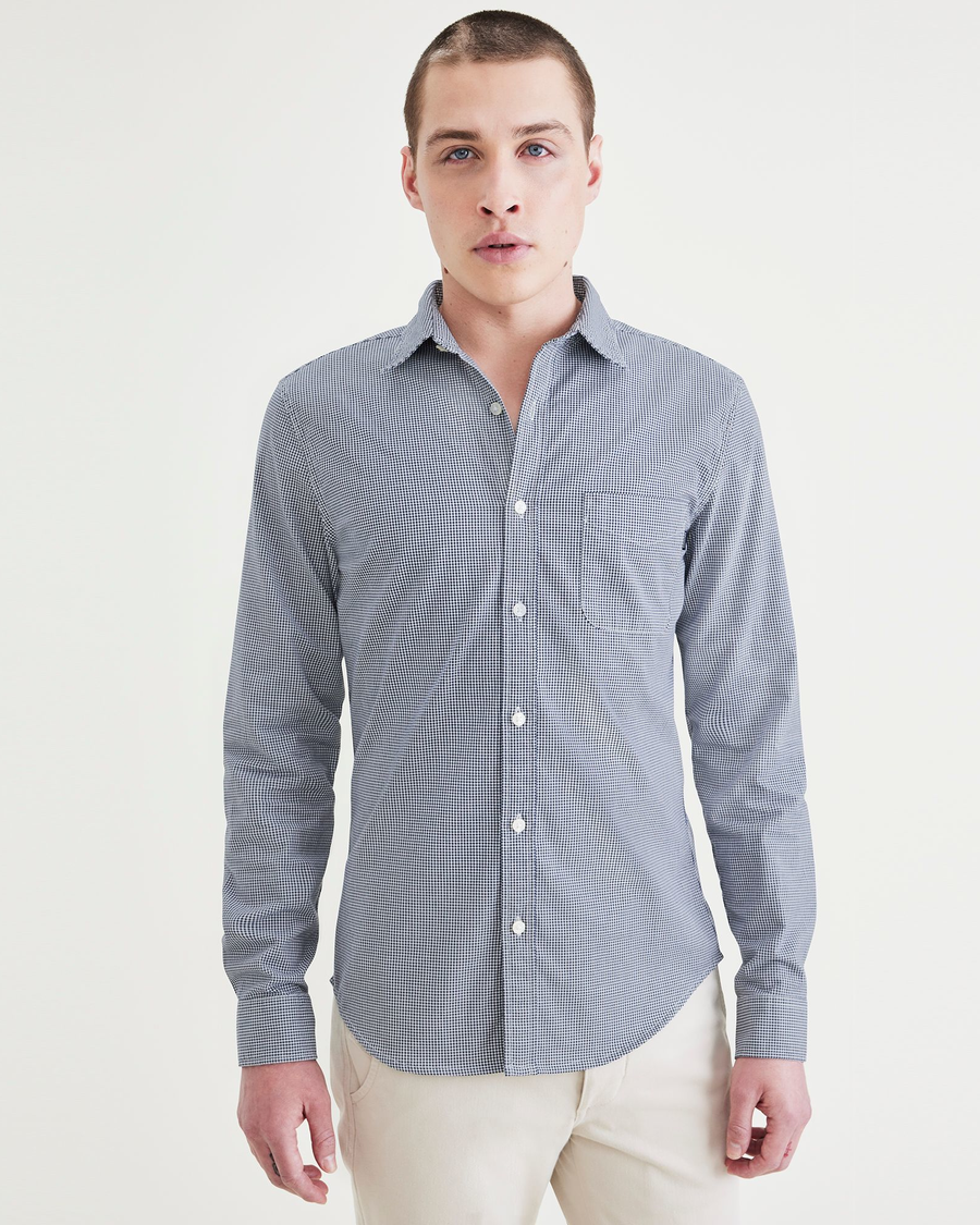 Front view of model wearing Manchester Navy Blazer Original Button-Up Shirt, Slim Fit.
