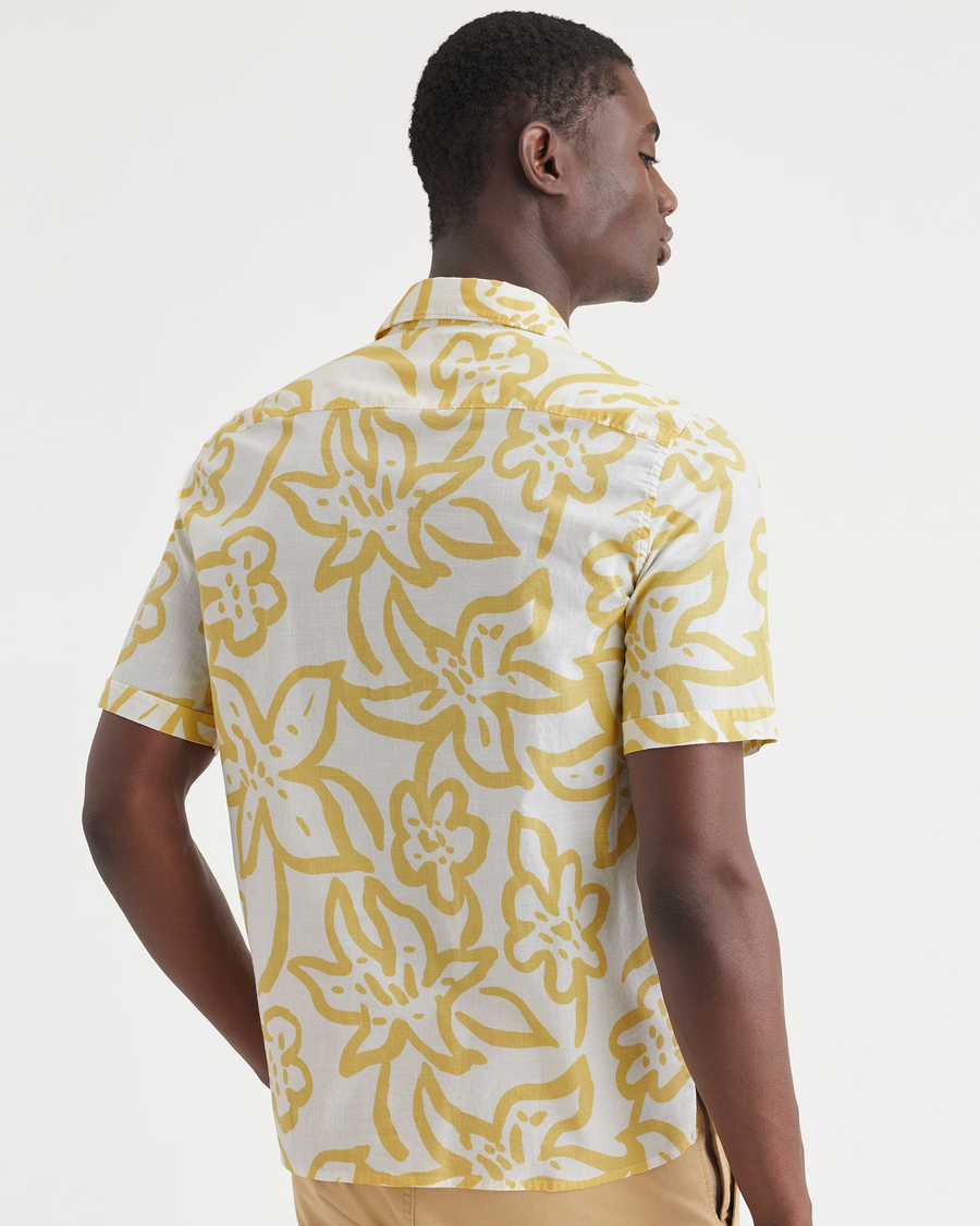 Back view of model wearing Mangrove Pineapple Slice Camp Collar Shirt, Regular Fit.