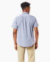 Back view of model wearing Medieval Blue Signature Comfort Flex Shirt, Classic Fit (Big and Tall).