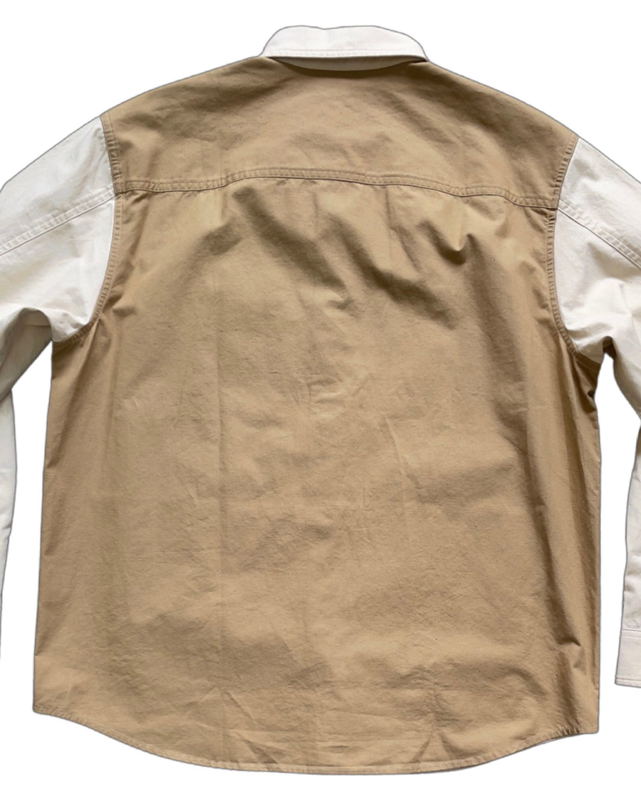 Back view of model wearing Natural & Khaki Dockers® x Transnomadica Button-Up Shirt.