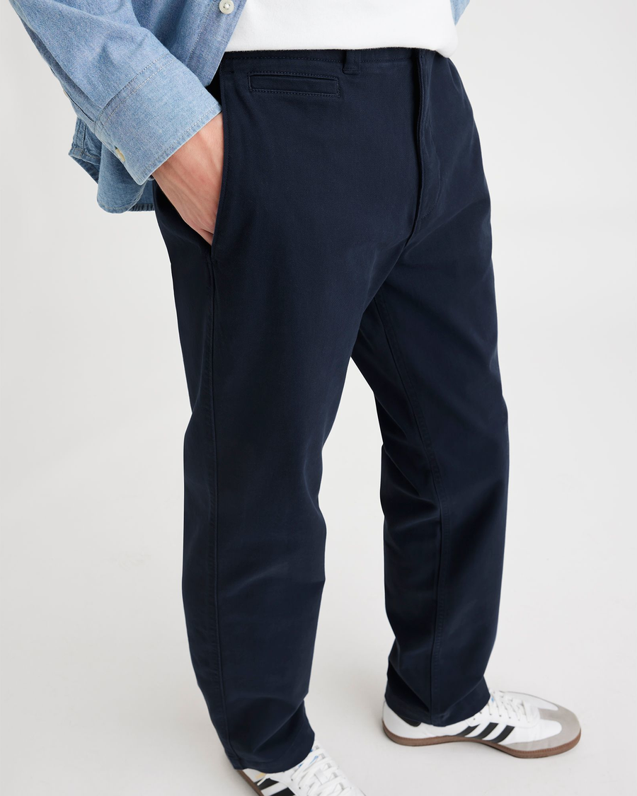 View of model wearing Navy Blazer California Khakis, Straight Fit.