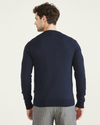 Back view of model wearing Navy Blazer Crewneck Sweater, Regular Fit.