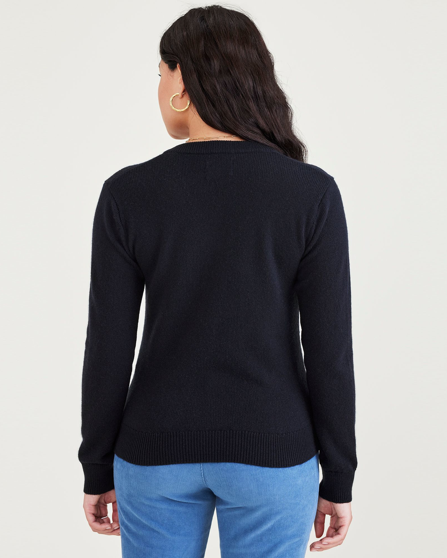 Back view of model wearing Navy Glory Sweater, Regular Fit.
