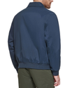 View of model wearing Navy Microtwill Relaxed Bomber Jacket.