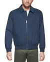 Front view of model wearing Navy Microtwill Relaxed Bomber Jacket.