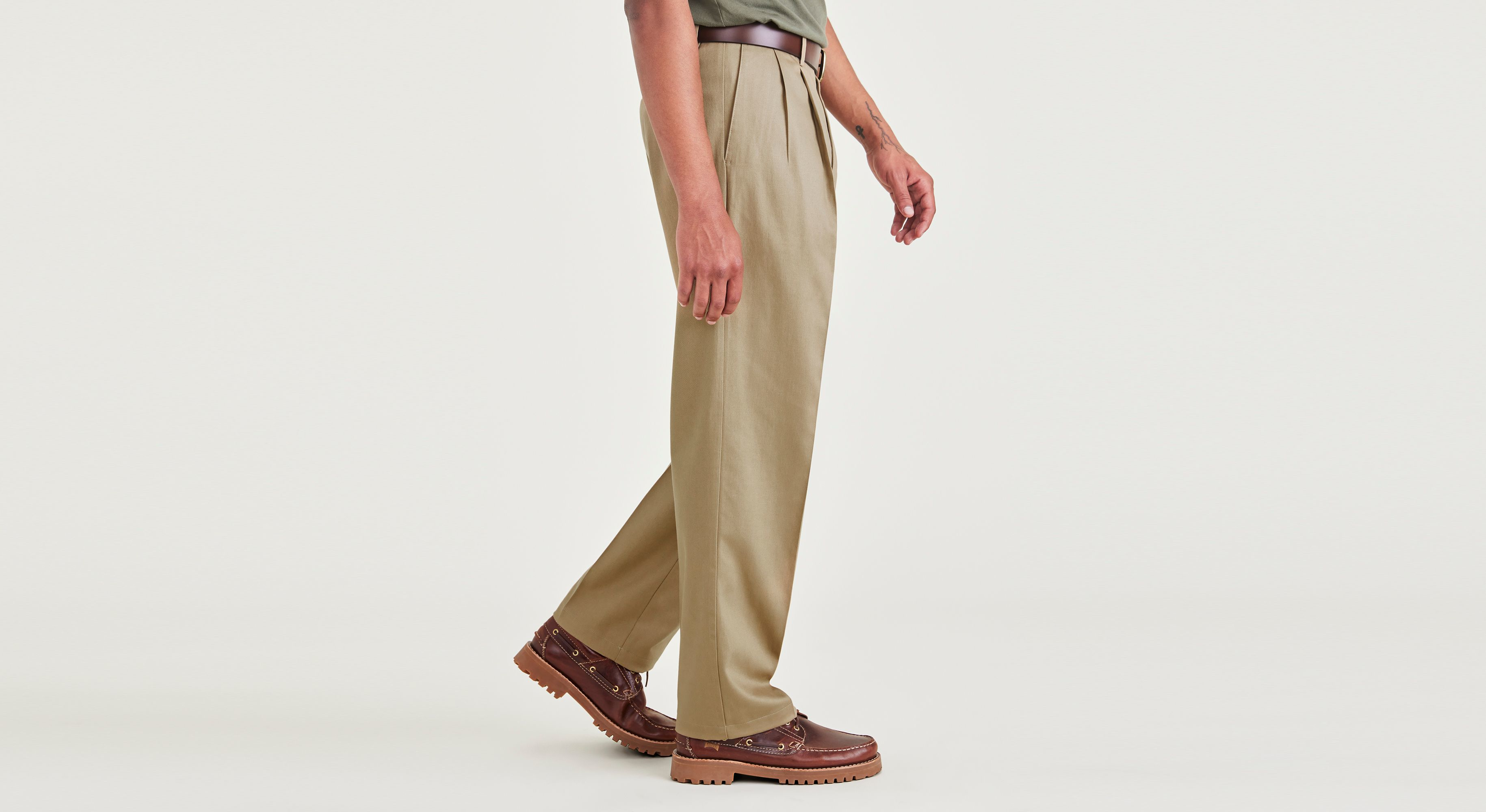 dockers pleated dress pants Dockers Men's Signature Lux Cotton Classic Fit Pleated Creased Stretch Khaki Pants