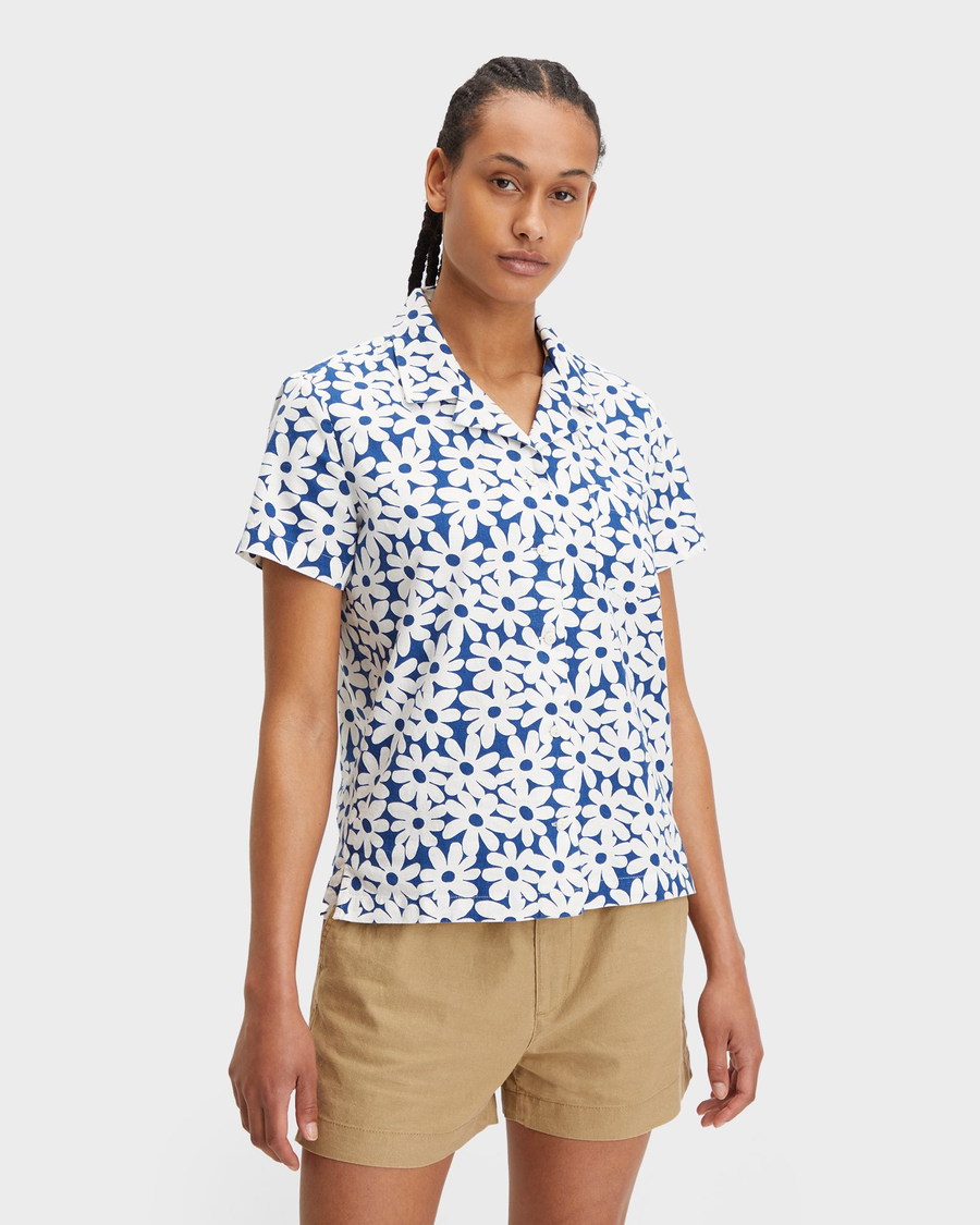 Front view of model wearing Oceanview Camp Collar Shirt, Regular Fit.