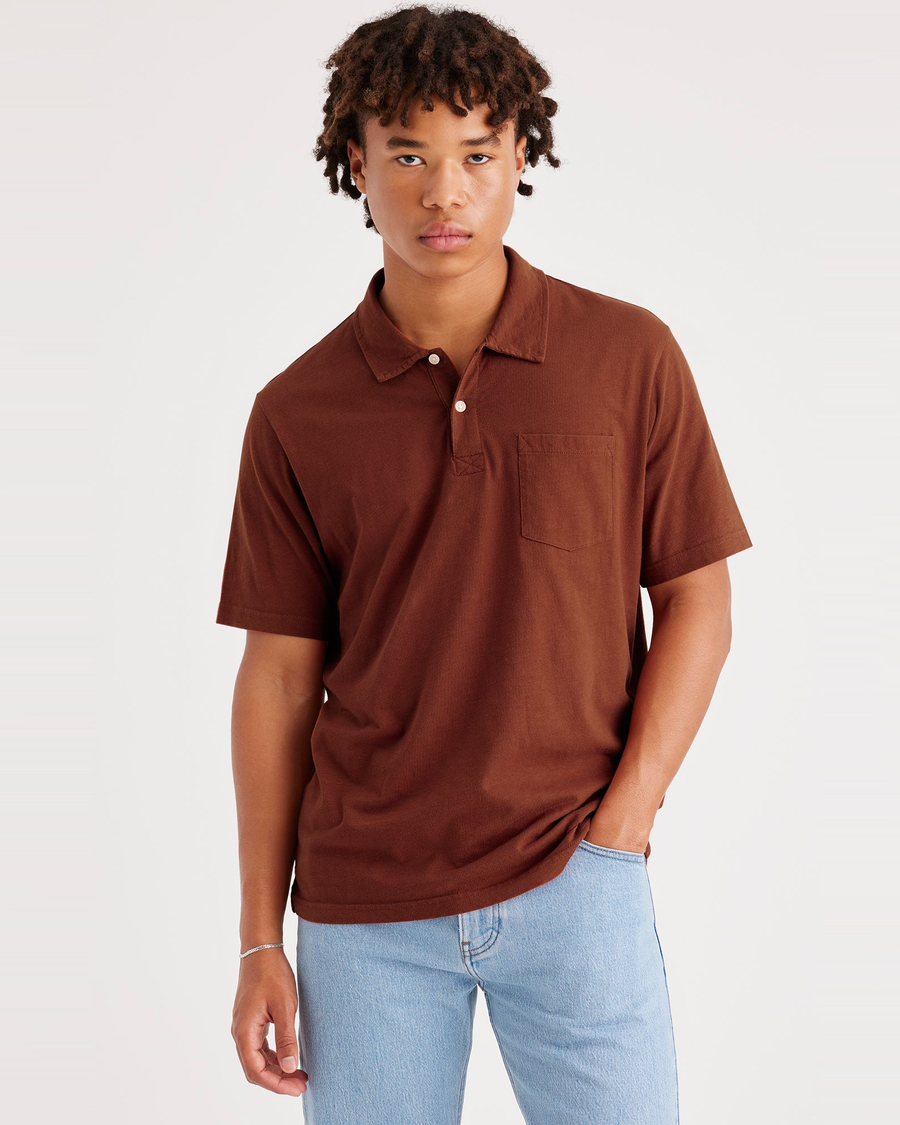 Front view of model wearing Picante Slub Pocket Polo, Regular Fit.
