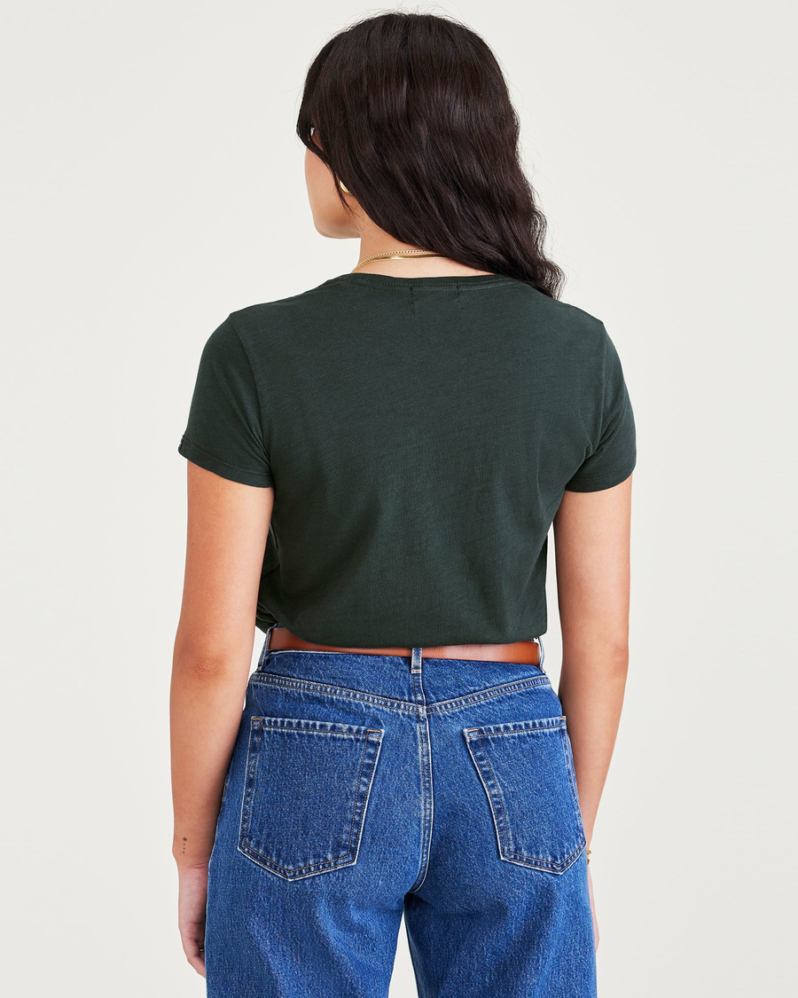 Back view of model wearing Pine Grove Favorite Tee Shirt, Slim Fit.