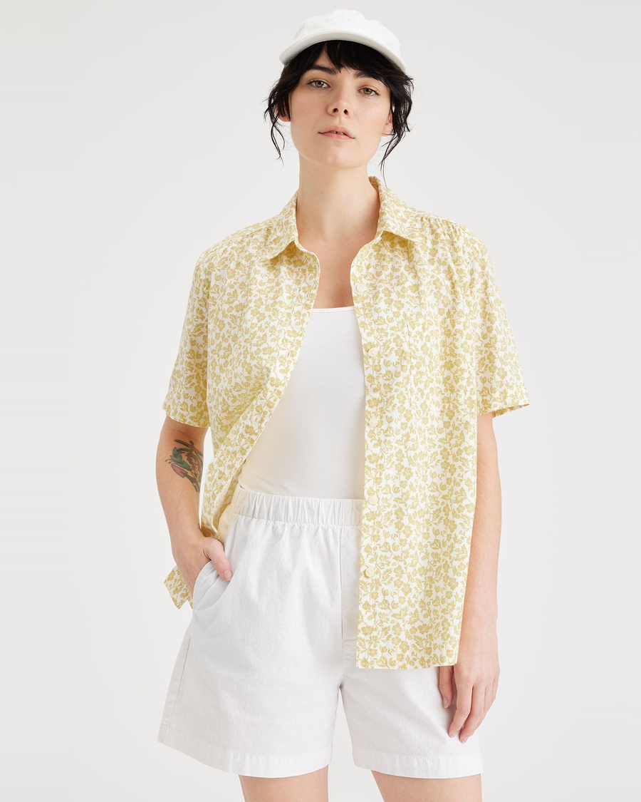 Front view of model wearing Pineapple Slice Favorite Button-Up, Regular Fit.