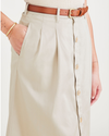View of model wearing Sahara Khaki Midi Skirt.