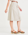 Side view of model wearing Sahara Khaki Midi Skirt.