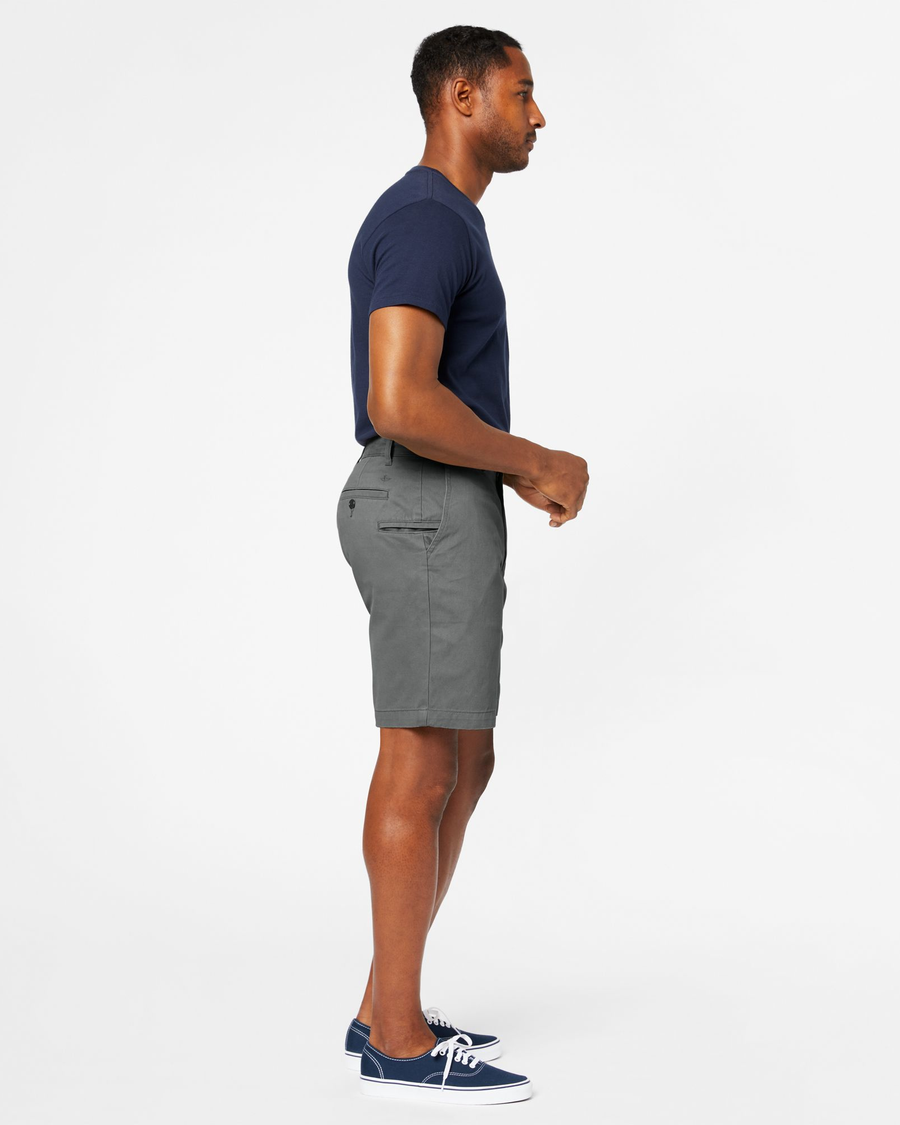 Side view of model wearing Seacliff Perfect 8" Shorts.