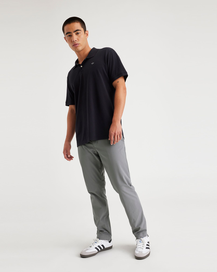 View of model wearing Sharkskin Go Chino, Slim Tapered Fit with Airweave.